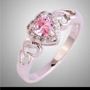 Cute sterling silver pink heart shaped stone ring 7 1/2 to 8 ring